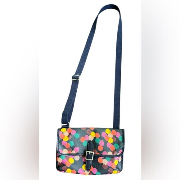 Fossil Keyper Mini Crossbody Navy Multicolored Polka Dot Coated Canvas Bag - Picture 2 of 12